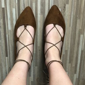 super cute suede ankle tie up flats